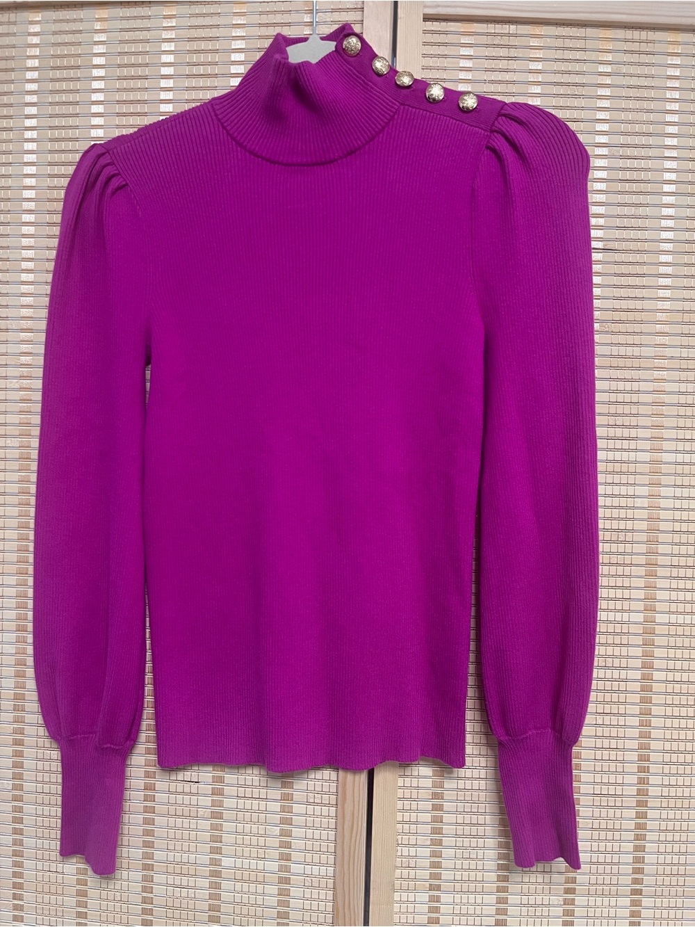 Ralph Lauren Magenta Ribbed Turtleneck Sweater with Shoulder Buttons